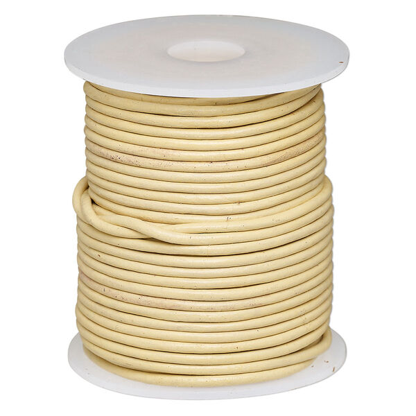 Cord, leather (dyed), cream, 2-2.2mm round. Sold per 25-yard spool. image number 0