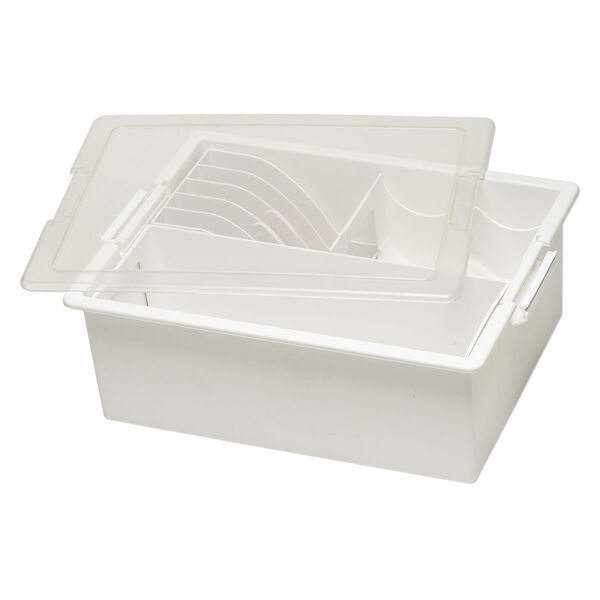 Organizer, Tool & Spool Bin™, Bead Storage Solutions™, plastic, clear and opaque off-white, 13-3/4 x 10-1/2 x 5 inches with removable caddies. Sold per 5-piece set. image number 1