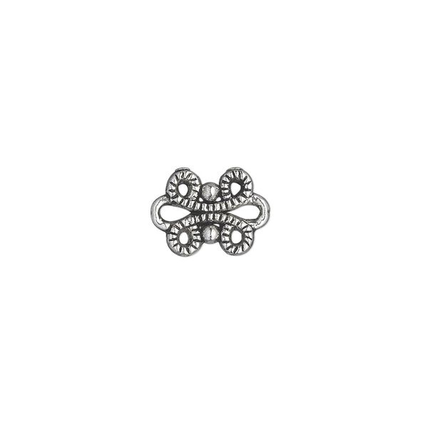 Link, antique silver-plated "pewter" (zinc-based alloy), 12x9mm single-sided fancy knot. Sold per pkg of 50. image number 0