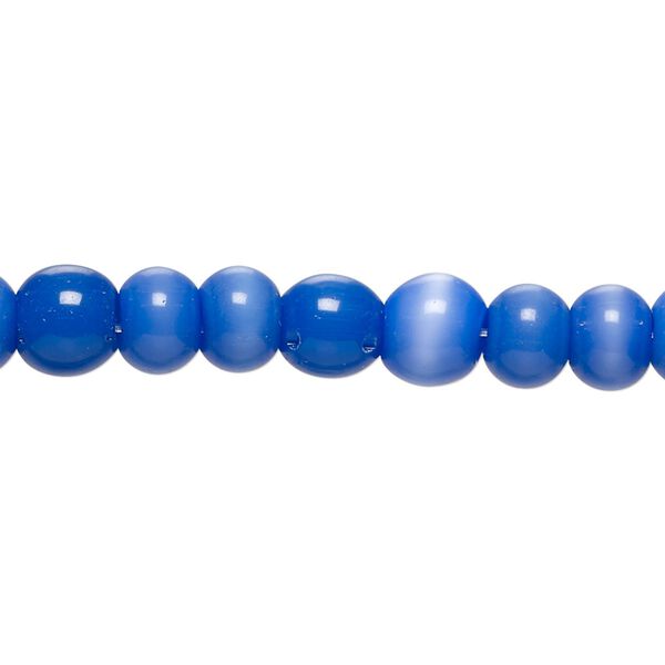 Bead, cat's eye glass (fiber optic glass), blue, 5-7mm irregular round. Sold per 14-inch strand, approximately 65 beads. image number 0