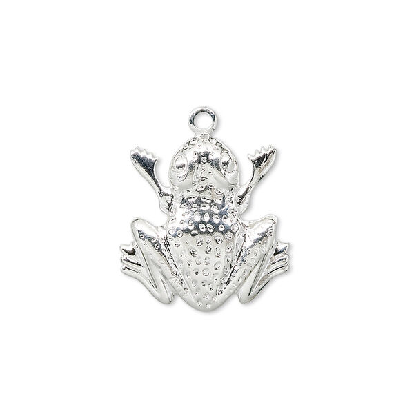 Charm, silver-plated brass, 18x17mm single-sided frog. Sold per pkg of 10. image number 0