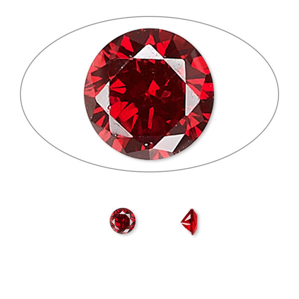 Gem, cubic zirconia, garnet red, 4mm faceted round, Mohs hardness 8-1/2. Sold per pkg of 5. image number 0