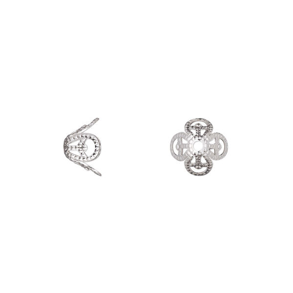 Bead cap, silver-finished brass, 8x5mm filigree basket, fits 8-10mm bead. Sold per pkg of 50. image number 0