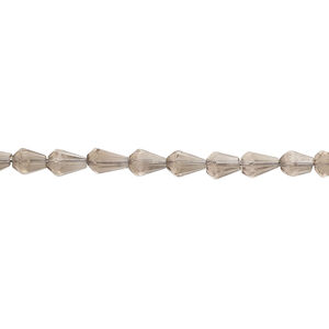 Smoky quartz 1pkg1, hand-cut faceted teardrop bead, 14 inch 4x4mm-6x4mm