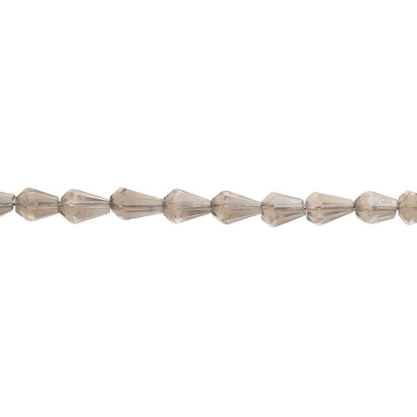 Smoky quartz 1pkg1, hand-cut faceted teardrop bead, 14 inch 4x4mm-6x4mm image number 0