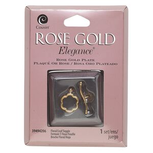 Clasp, toggle, rose gold-plated copper and lacquer, 12.5mm flower. Sold individually.