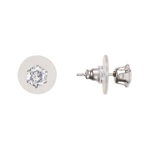Earring, Everyday Jewelry, cubic zirconia and stainless steel, clear, 6mm round with post. Sold per 2 pairs.