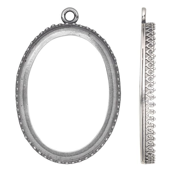 Focal, JBB Findings, antique silver-plated brass, 42x32mm oval with decorative trim, 40x30mm oval bezel setting. Sold individually. image number 0