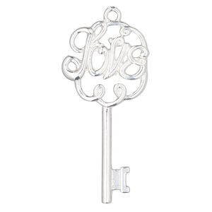 Focal, silver-finished "pewter" (zinc-based alloy), 59x28mm single-sided key with "Love." Sold per pkg of 2.