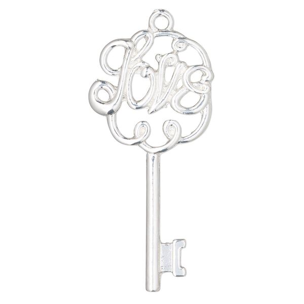 Focal, silver-finished "pewter" (zinc-based alloy), 59x28mm single-sided key with "Love." Sold per pkg of 2. image number 0