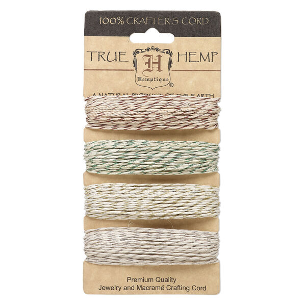 Cord, Hemptique®, hemp and polyester, natural and assorted metallic colors, 1mm diameter, 20-pound test. Sold per pkg of (4) 30-foot sections. image number 0