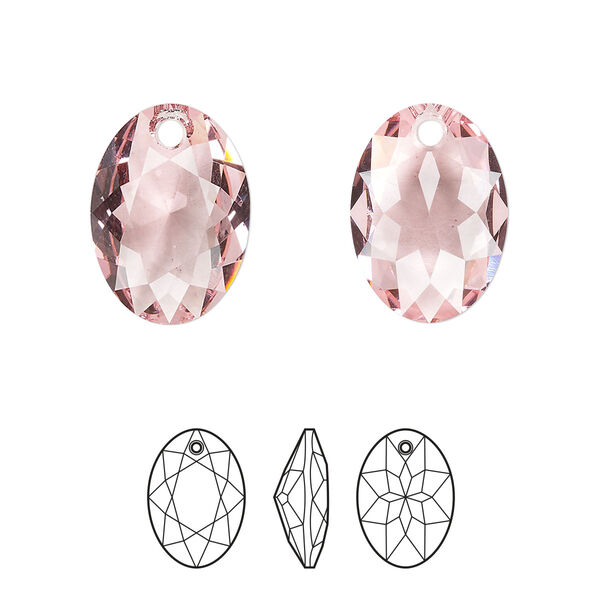 Drop 1pk light rose, Crystal Passions® 16mm pendant elliptic cut 6438 image number 0