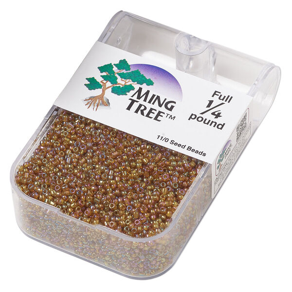 Seed bead, Ming Tree™, glass, pkg/1/4 pound, #11 round, opaque rainbow gold purple. image number 0