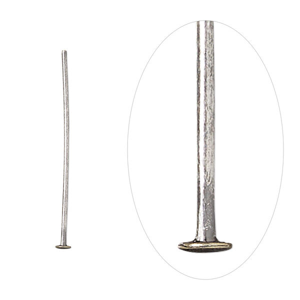Head pin, antique silver-plated brass, 1 inch, 21 gauge. Sold per pkg of 100. image number 0