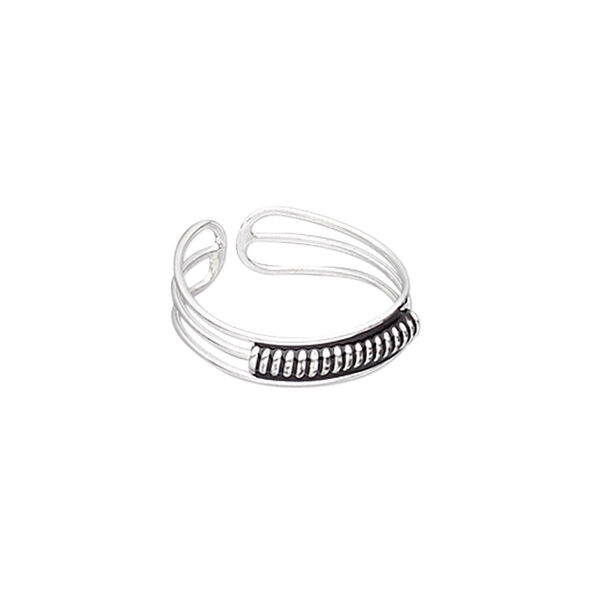 Ring, enamel and silver-plated brass, black, 4mm wide, adjustable. Sold individually. image number 0