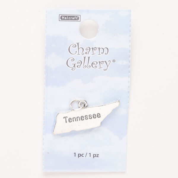 Charm, steel and enamel, pkg/1, silver finish and black, 29x9mm with "Tennessee." image number 0