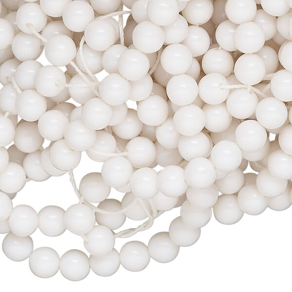 Bead, acrylic, white, 5mm round. Sold per pkg of (2) 60-inch strands, approximately 640 beads. image number 0