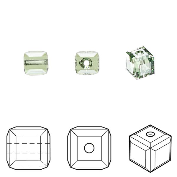 Bead 48pk peridot, Crystal Passions® 6mm cube 5601 image number 0
