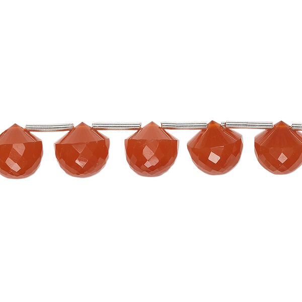 Bead, carnelian (dyed / heated), 7x7mm-8x8mm hand-cut top-drilled faceted teardrop, B+ grade, Mohs hardness 6-1/2 to 7. Sold per pkg of 5 beads. image number 0