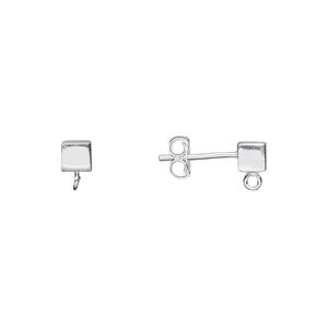 Earstud 1pkg2 sterling silver, 4mm cube / open loop, 1 pair