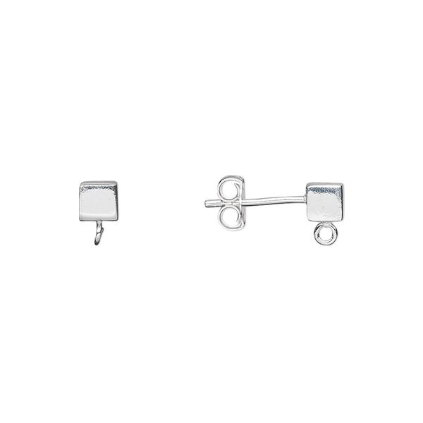 Earstud 1pkg2 sterling silver, 4mm cube / open loop, 1 pair image number 0