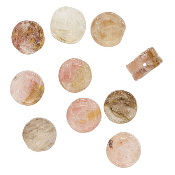 Bead, tigerskin glass, translucent, 11-13mm carved flower, Sold per pkg of 10. image number 0