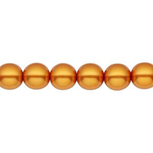 Bead, Czech pearl-coated glass druk, opaque orange-gold, 8mm round. Sold per 15-1/2" to 16" strand.