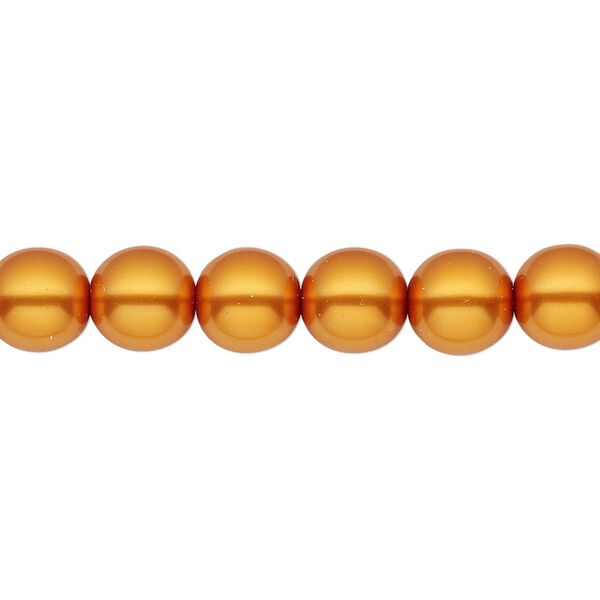 Bead, Czech pearl-coated glass druk, opaque orange-gold, 8mm round. Sold per 15-1/2" to 16" strand. image number 0