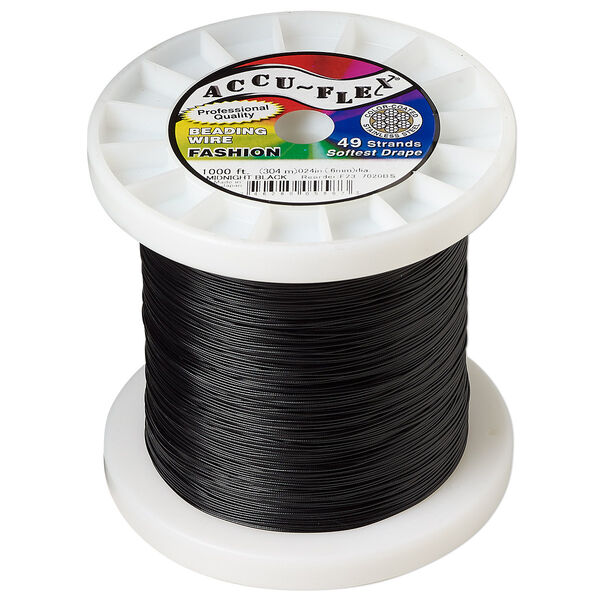 Beading wire, Accu-Flex®, nylon and stainless steel, midnight black, 49 strand, 0.024-inch diameter. Sold per 1,000-foot spool. image number 0