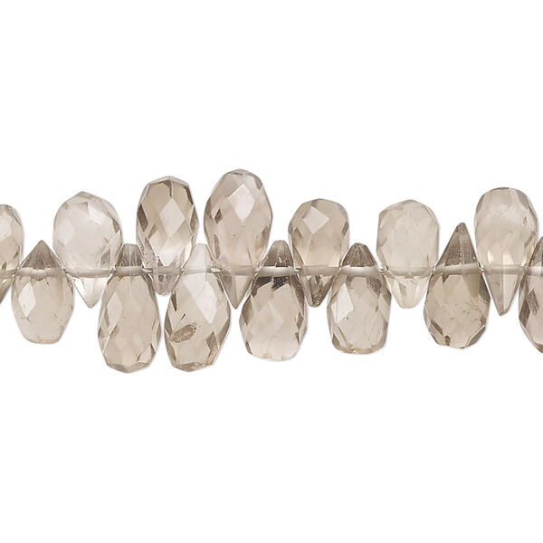 Bead, smoky quartz (heated / irradiated), light-medium, 8x5mm-15x6mm hand-cut top-drilled faceted teardrop, C+ grade, Mohs hardness 7. Sold per 14-inch strand, approximately 110 beads. image number 0