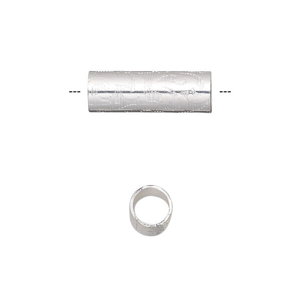 Bead, silver-finished steel, 18.5x6mm round tube with damask design. Sold per pkg of 10. image number 0