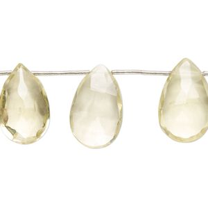 Lemon quartz 1pkg13, hand-cut top-drilled faceted puffed teardrop bead 16x10mm-20x12mm