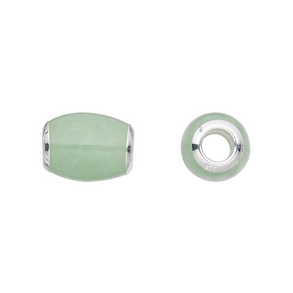 Jadeite / sterling silver 1pkg1, oval bead natural 12x10mm-14x11mm Dione® image number 0