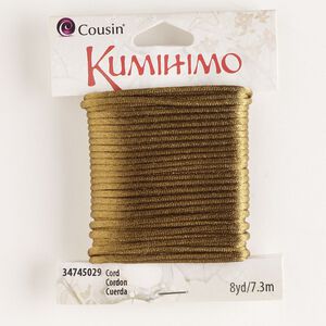 Cord, satin, golden brown, 2mm round. Sold per pkg of 8 yards.