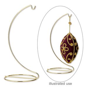 Ornament stand, brass-finished steel,  7-1/2 x 4 x 3-1/2 inches with hook. Sold per pkg of 6.