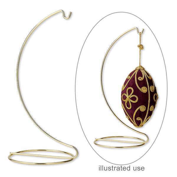 Ornament stand, brass-finished steel,  7-1/2 x 4 x 3-1/2 inches with hook. Sold per pkg of 6. image number 0