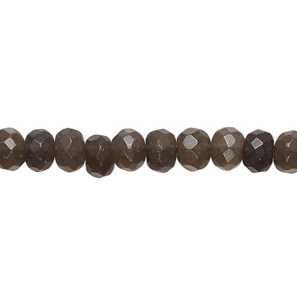 Bead, smoky quartz (heated/irradiated), dark, 5x3mm-7x6mm hand-cut faceted rondelle, C grade, Mohs hardness 7. Sold per 14-inch strand, approximately 75 beads. image number 0