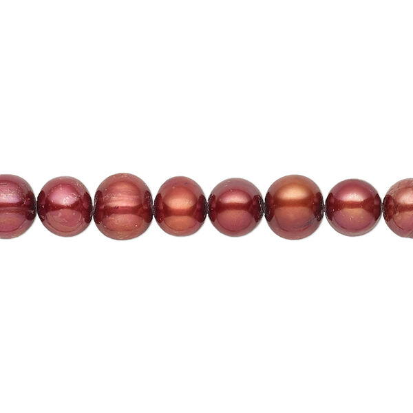 Pearl, cultured freshwater (dyed), cranberry, 5-6mm semi-round with 0.4-0.6mm hole, D grade, Mohs hardness 2-1/2 to 4. Sold per 15-inch strand. image number 0