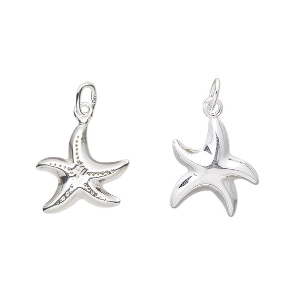 Charm, sterling silver, 15x13mm two-sided starfish. Sold per pkg of 2. image number 0