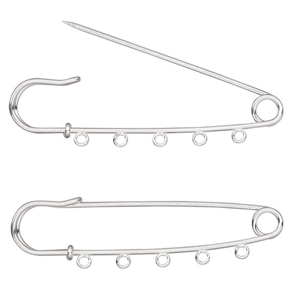 Kilt pin, silver-plated steel, 3 inches with 5 loops. Sold per pkg of 10. image number 0