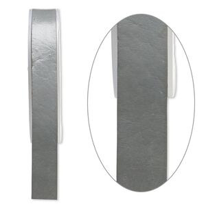 Cord, leather, grey, 16mm flat. Sold per 5-yard spool.