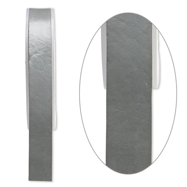 Cord, leather, grey, 16mm flat. Sold per 5-yard spool. image number 0