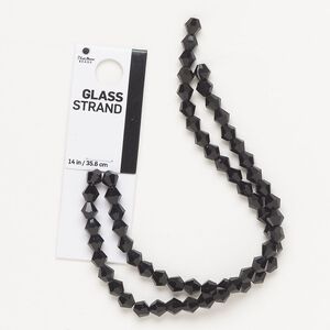 Bead, glass, opaque black, 5-6mm faceted bicone. Sold per 14-inch strand, approximately 60 beads.