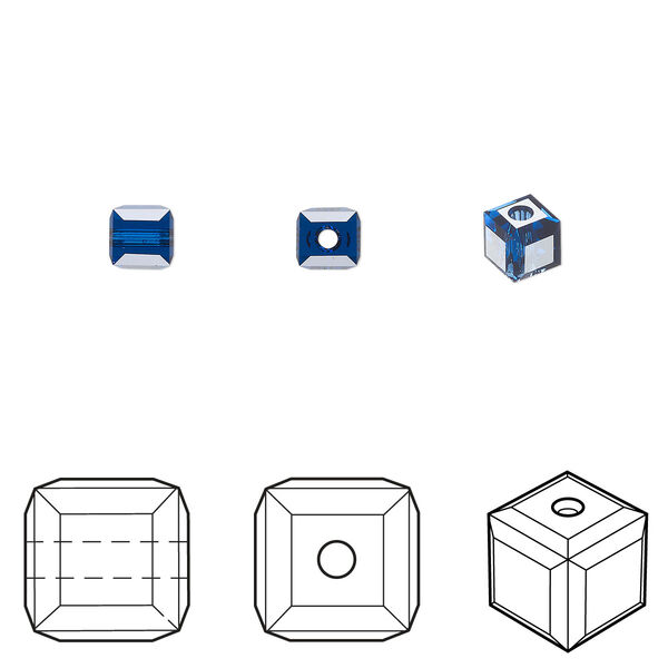 Bead 48pk dark sapphire, Crystal Passions® Regenerated 4mm cube 5601 image number 0