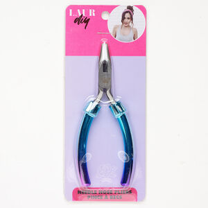 Pliers, needle-nose 1pkg1, steel and plastic, blue and purple, 5-1/4 inches.