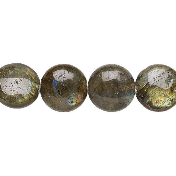 Bead, labradorite (natural), 12mm flat round, A- grade, Mohs hardness 6 to 6-1/2. Sold per 15-1/2" to 16" strand. image number 0