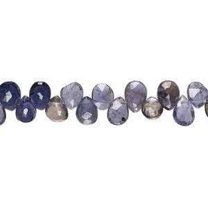 Iolite 1pkg1, hand-cut top-drilled faceted puffed teardrop bead natural 8 inch 5x4mm-8x6mm