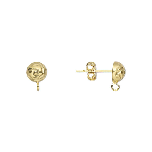 Earstud, gold-finished sterling silver, 6mm diamond-cut half-ball with loop. Sold per pair. image number 0