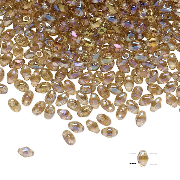Bead, Preciosa Mini Twin™, Mini Pressed Twin, Czech pressed glass, transparent rainbow light brown, 4x2.5mm oval with (2) 0.7mm holes. Sold per 10-gram pkg. image number 0