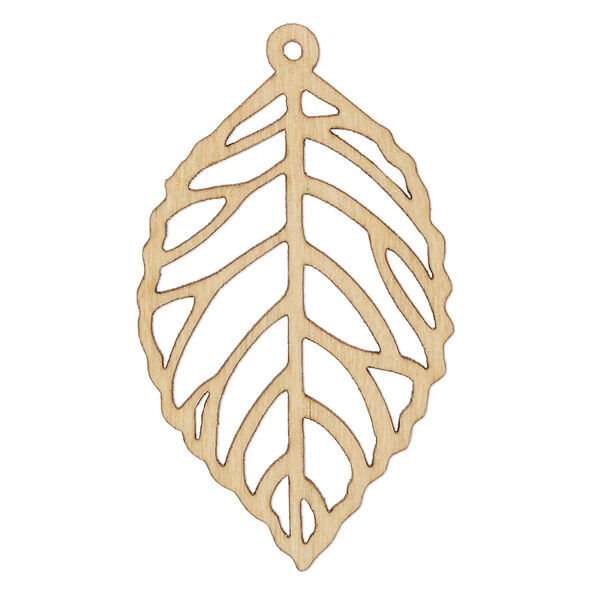 Focal, sugar maple (natural), 38x24mm single-sided laser-cut leaf with cutout design. Sold individually. image number 0